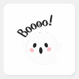 Adesivo Quadrado Um Casual criativo de boo branco bonito