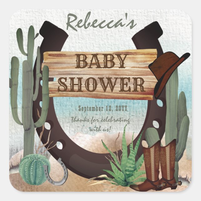 Adesivo Quadrado Um Chá de fraldas de Garoto Ocidental Pequeno (Frente)