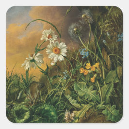 Adesivo Quadrado Um Chão Florestal com Margaridas, Primaveras, ...
