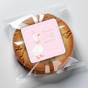 Adesivo Quadrado Um chapéu de festa rosa para o primeiro aniversári