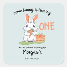 Adesivo Quadrado Um Coelhinho É Um primeiro aniversario De Meninas