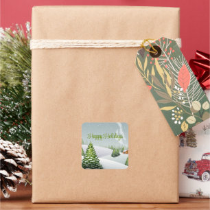 Adesivo Quadrado Um dia de inverno com uma árvore de Natal coberta