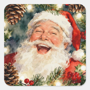 Adesivo Quadrado Um Doce Papai Noel ao Estilo Antigo   Natal Vintag