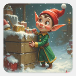 Adesivo Quadrado Um elfo com esmalte vermelho