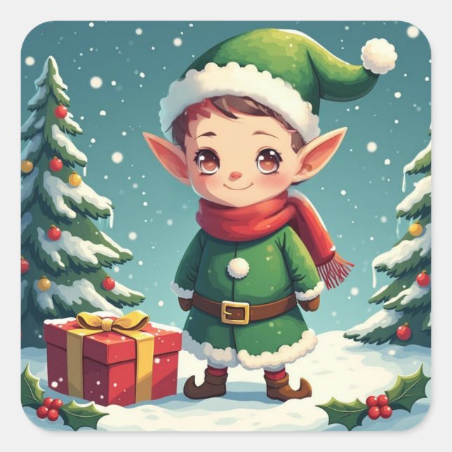 Adesivo Quadrado Um elfo de natal querido (Frente)