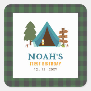 Adesivo Quadrado Um Feliz Camper Boys Primeiro Aniversário