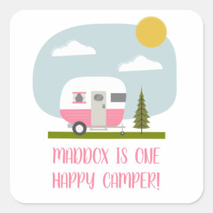Adesivo Quadrado Um Feliz Camper Pink Trailday