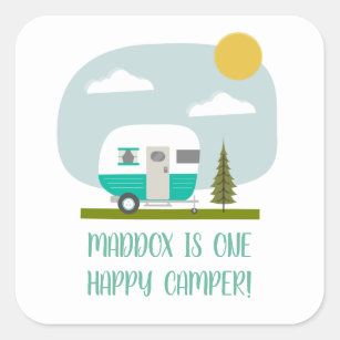 Adesivo Quadrado Um Feliz Camper Turquoise Trailer Aniversário Napk