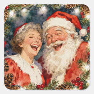 Adesivo Quadrado Um Fofo Sr. e Sra. Claus Natal Antigo