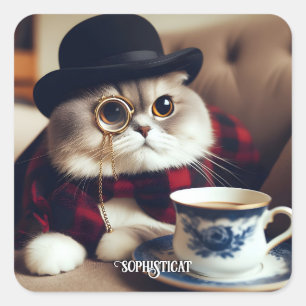 Adesivo Quadrado Um Gato Vestindo um Monóculo
