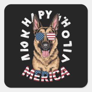 Adesivo Quadrado Um German shepherd de desenho animado em cores ame