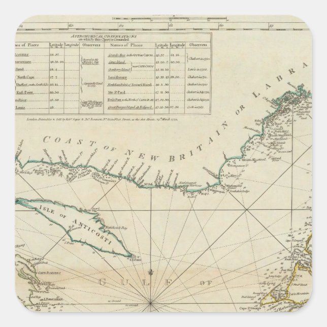 Adesivo Quadrado Um Gráfico Do Golfo De Rua Lawrence (Frente)