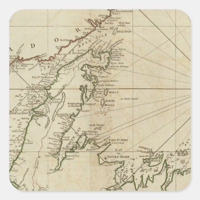 Adesivo Quadrado Um Gráfico Geral Da Ilha Da Terra Nova (Frente)