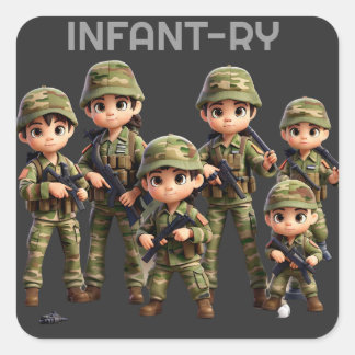 Adesivo Quadrado Um Grupo De Crianças No Uniforme De Camuflagem Do