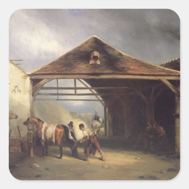 Adesivo Quadrado Um guerreiro atirando um cavalo (Frente)