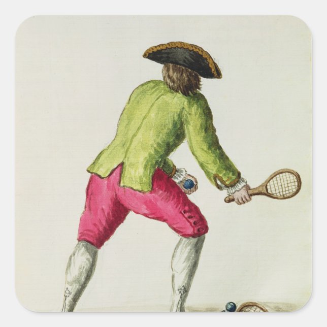 Adesivo Quadrado Um Homem Brincando com um Racquet e Balls (Frente)