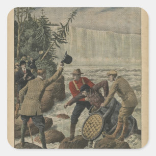 Adesivo Quadrado Um homem em um tambor que cruza o Niagara Falls