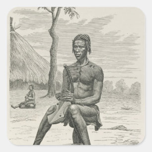 Adesivo Quadrado Um jogador da harpa do Azandeh ou do Nyam-Nyams