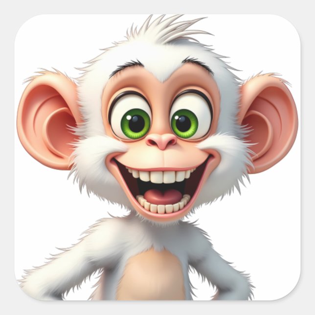 Adesivo Quadrado Um macaco branco sorridente (Frente)