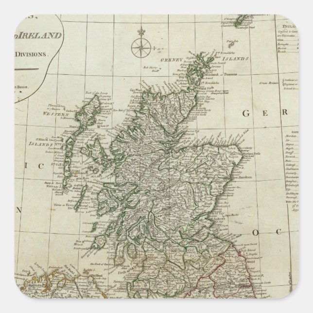 Adesivo Quadrado Um mapa completo das Ilhas Britânicas (Frente)