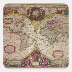 Adesivo Quadrado Um mapa da terra nova e da água da terra inteira