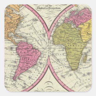 Adesivo Quadrado Um mapa novo do mundo na projeção Globular