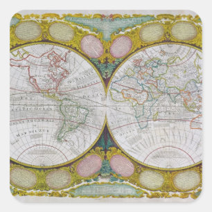 Adesivo Quadrado Um mapa novo e correto do mundo, 1770-97