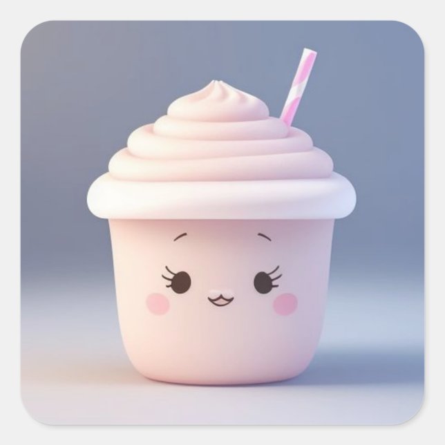 Adesivo Quadrado Um Milkshake De Morango (Frente)