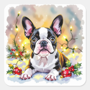 Adesivo Quadrado Um Natal Doce de Boston Terrier