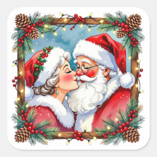 Adesivo Quadrado Um Natal Doce e Antigo Papai e Mamãe Noel