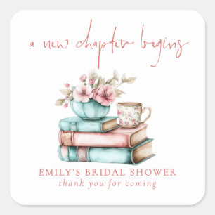 Adesivo Quadrado Um Novo Capítulo Começa Livros Obrigado Chá de Noi