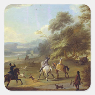 Adesivo Quadrado Um partido Hawking, c.1690 (óleo em canvas)