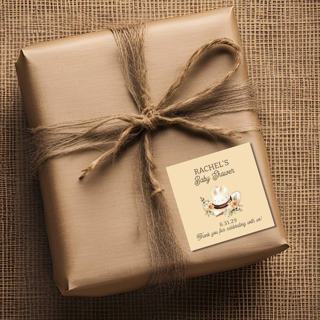 Adesivo Quadrado Um Pequeno Cowboy está a caminho do Chá de fraldas (Criador carregado)