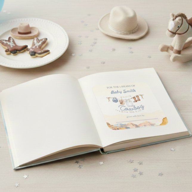 Adesivo Quadrado Um Pequeno Cowboy Ocidental Canyon Bookplate (Criador carregado)