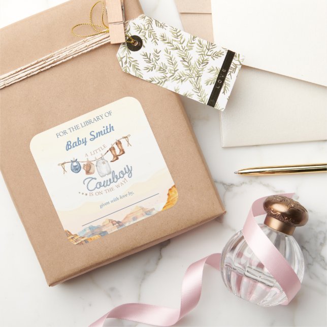 Adesivo Quadrado Um Pequeno Cowboy Ocidental Canyon Bookplate (Presentear)