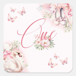 Adesivo Quadrado Um pequeno lago de Ballerina Swan Primeiro anivers