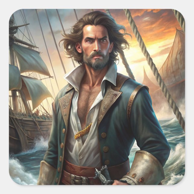 Adesivo Quadrado Um pirata de um navio (Frente)