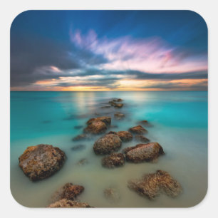 Adesivo Quadrado Um por do sol bonito sobre turcos & Caicos da baí