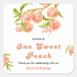 Adesivo Quadrado Um primeiro aniversario De Fruta De Pêssego Muito 