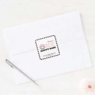 Adesivo Quadrado Um primeiro aniversario Rosa Feliz, Meninas de Beb