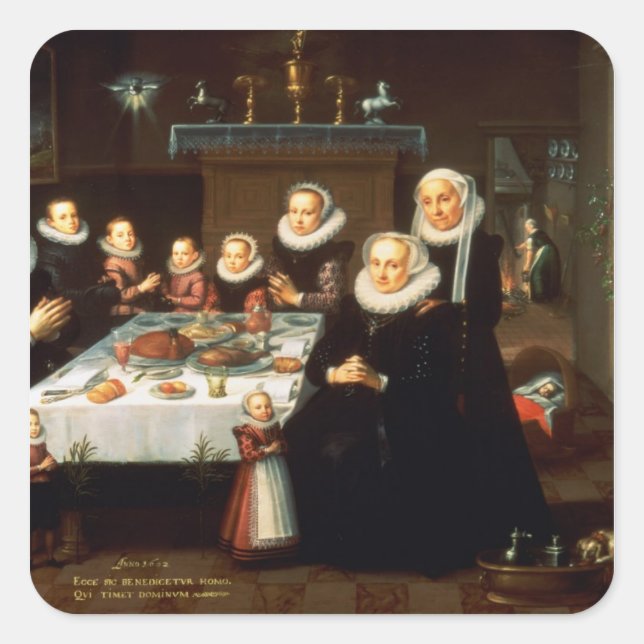 Adesivo Quadrado Um retrato de uma família dizendo Grace Antes de u (Frente)