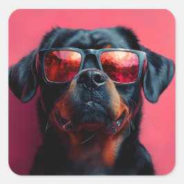 Adesivo Quadrado Um rottweiler legal com óculos de sol