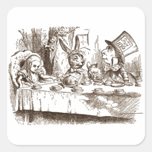 Adesivo Quadrado Um Sepia louco de Tenniel do tea party