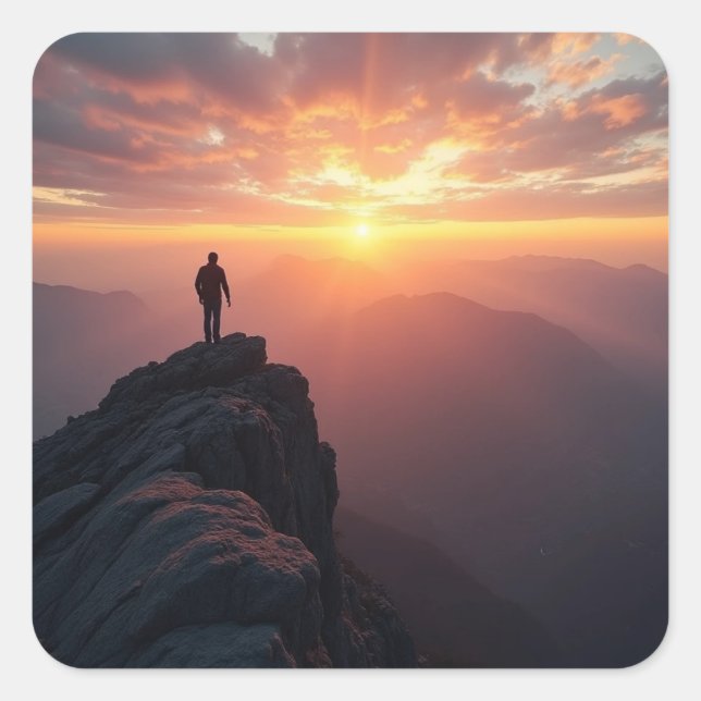 Adesivo Quadrado Um sol majestoso visto do pico da montanha (Frente)