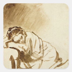 Adesivo Quadrado Um sono c.1654 da jovem mulher