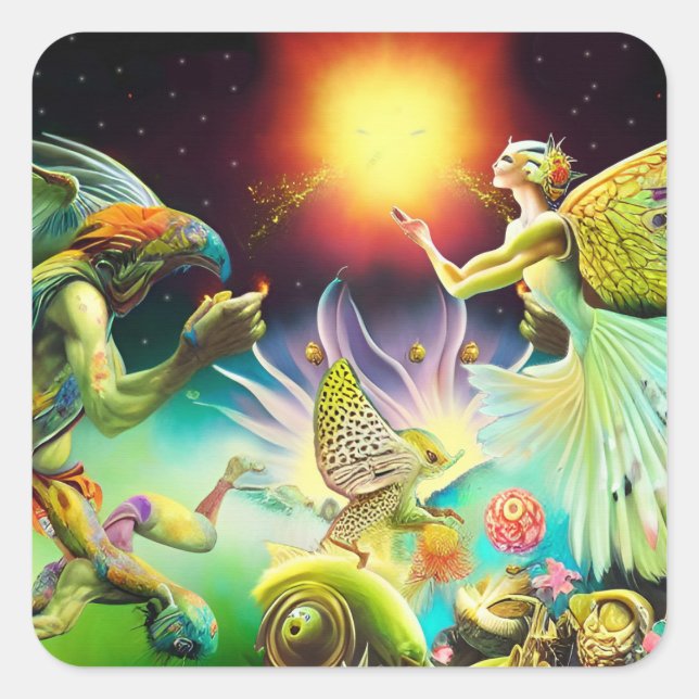 Adesivo Quadrado Um Tempo de Pintura de Óleo Recompensa (Frente)