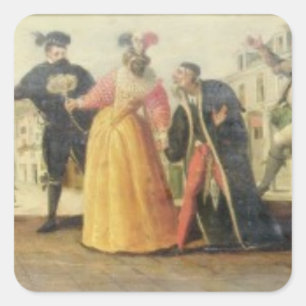 Adesivo Quadrado Um trupe de Commedia Dell'Arte antes de um