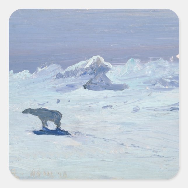 Adesivo Quadrado Um urso polar caçando na noite iluminada, 1899 (Frente)
