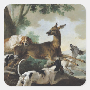Adesivo Quadrado Um veado perseguido por cães, 1725