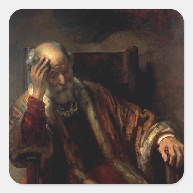 Adesivo Quadrado Um Velho numa Cadeira Armada (Frente)